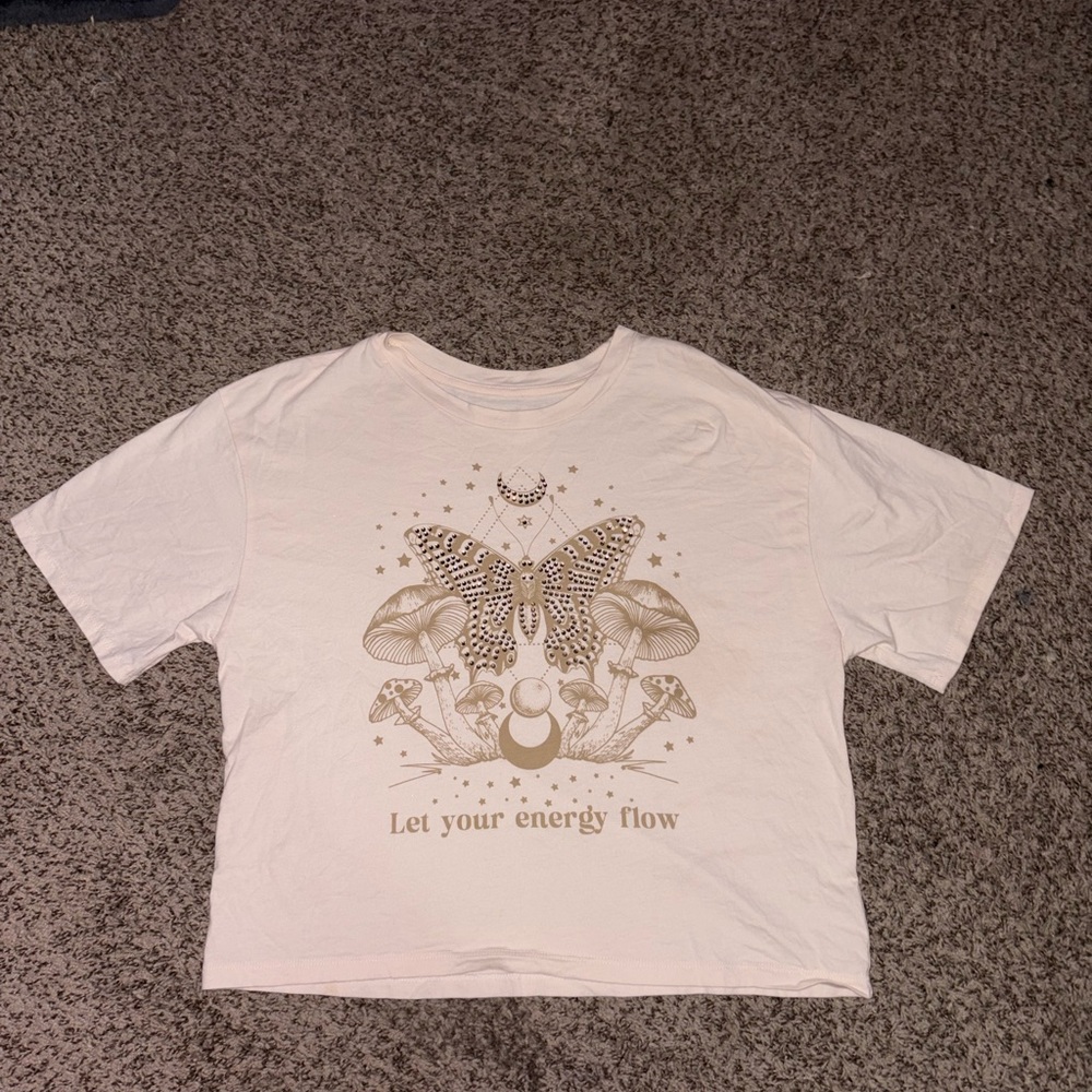 Cute 100% cotton butterfly boho sequins mushroom crop top
